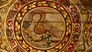 Painting from the ceiling of the synagogue in Chodorow © The Oster Visual Documentation Center,  ANU - Museum of the Jewish People, Core Exhibition